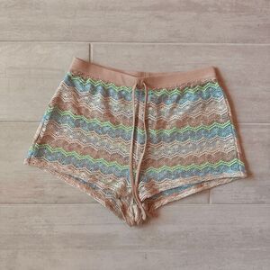 Wild Fable Crochet Cover Up Shorts Multi Striped Pastel Pull On Drawstring Small